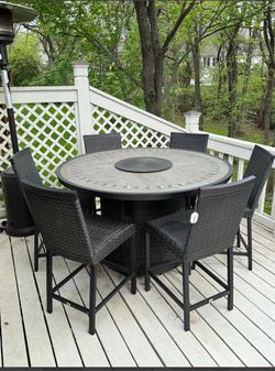 7 pieces Outdoor dining set with fireplace