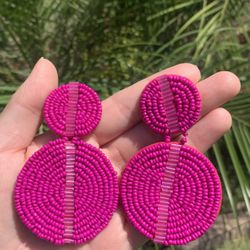 Pink Fuchsia Beaded Bohemian Earrings