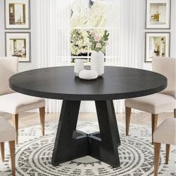 47-Inch Round Conference Table for 4-6 People, Wooden Meeting Room Table with Thicken Tabletop and Wood Base, Modern Meeting Training Desk for Confere