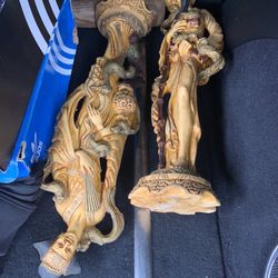 Samurai And Geisha Big Statues Vintage 
