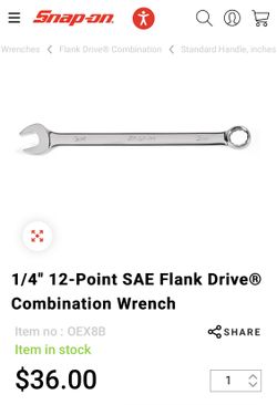 Snap-on 1/4 Combination Wrench Drive 12 Point Tool Lifetime Warranty 