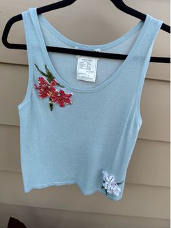Luxury 100% Cashmere Embroidered Tank Top - Made in France (Size 40 / US M)