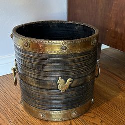 Antique 1800’s, Old Rare 19Th Century Anglo Indian Brass Bound Turned Wood Peat Bucket Rare Vintage Collectible, Planter Pot, Brass Wood Handcrafted