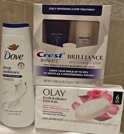Dove Body Wash, Crest 3D White & Olay Soap Bundle