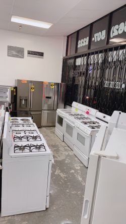 Gas and Electric Stoves — Available in 34” and 30”, with various brands and prices.