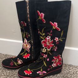 Beverly Feldman Flower Embroidered Boots