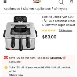 Deep Fryer With 3racks 5.3Q Whit Triple Basket Brand New $60