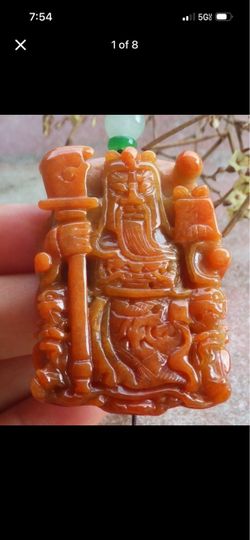 Certificate Jadeite Jade Red Guan Gong Sword necklace Pendant