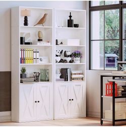 IRONCK Industrial Bookshelves and Bookcases with Doors Floor Standing 6 Shelf Display Storage Shelves 70 in Tall Bookcase for Home Office, Living Room