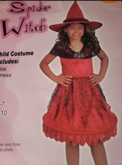 Halloween Costume Spider Witch Black Red Girls Kids Dress SIZE 5-7 M Velvet Rubie's HAT AND DRESS 