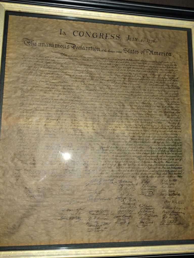 Framed Copy Of Historic Declaration Of Independence