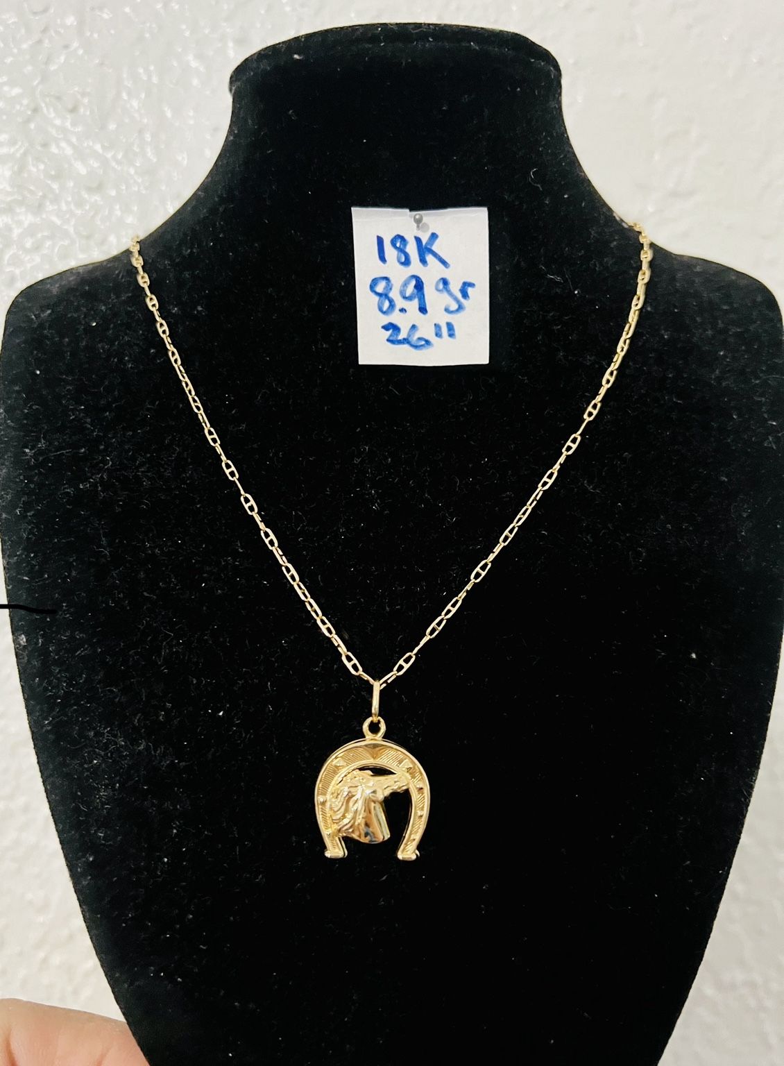 18K Solid Gold Chain and Pendant For Wedding 8.9Gr 26 Inches Long 