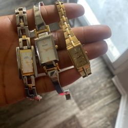 3 Different Watches Bulova Gold And Silver Anne Klein 2 Gold N Silver And Ss Gold Seiko Solar