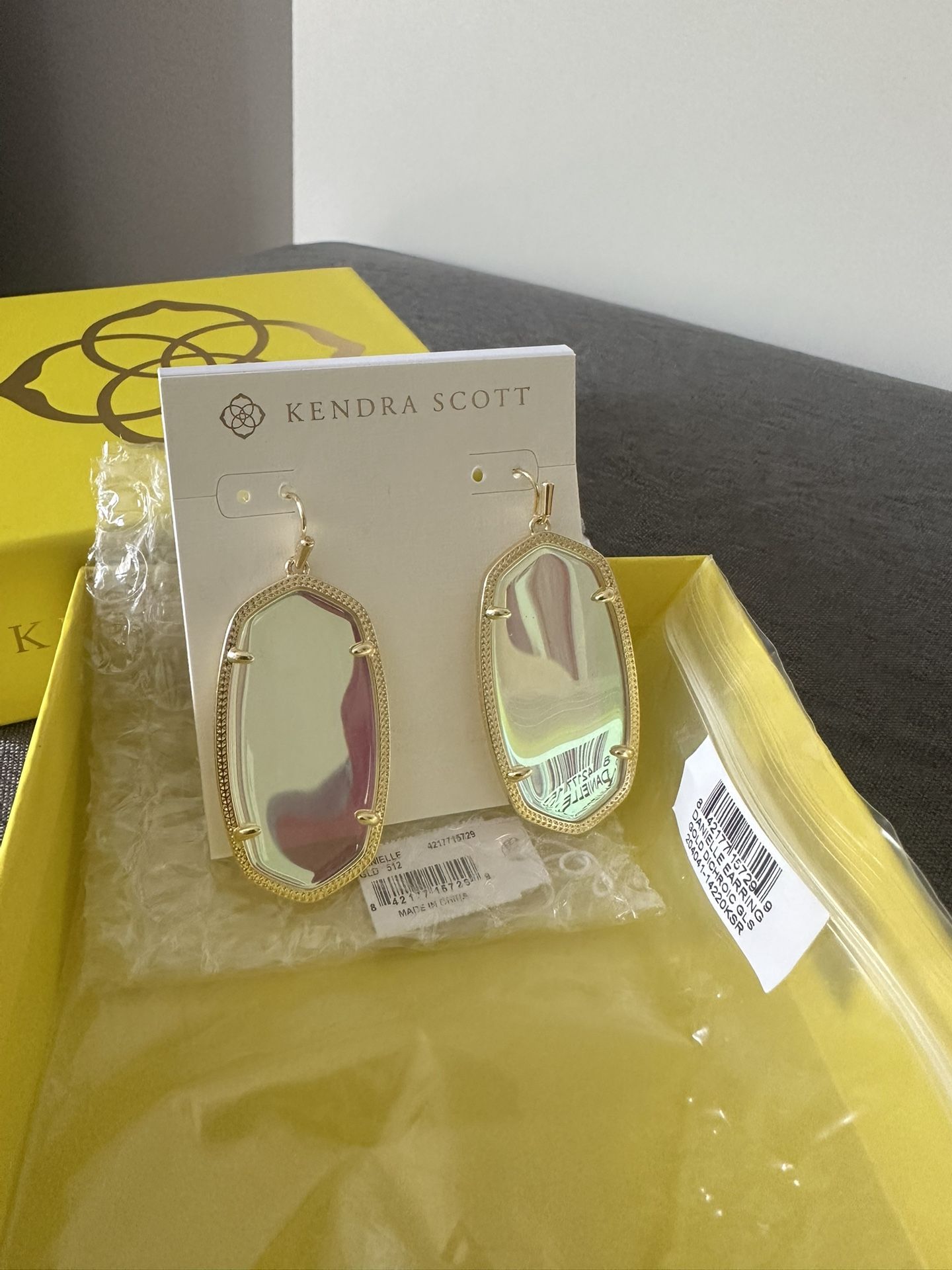 KENDRA SCOTT Danielle Earrings — Gold/Dichroic Glass — Brand New w/ Box & Pouch