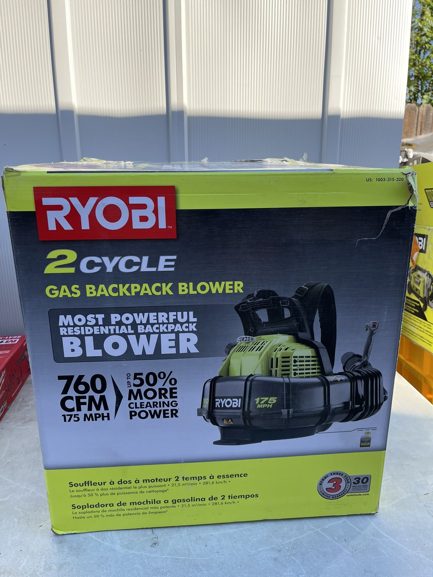 RYOBI 175 MPH 760 CFM 38cc Gas Backpack Leaf Blower