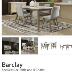 $945  Six Piece Marble Top Dining Set 72"W x 40"D x 30"H