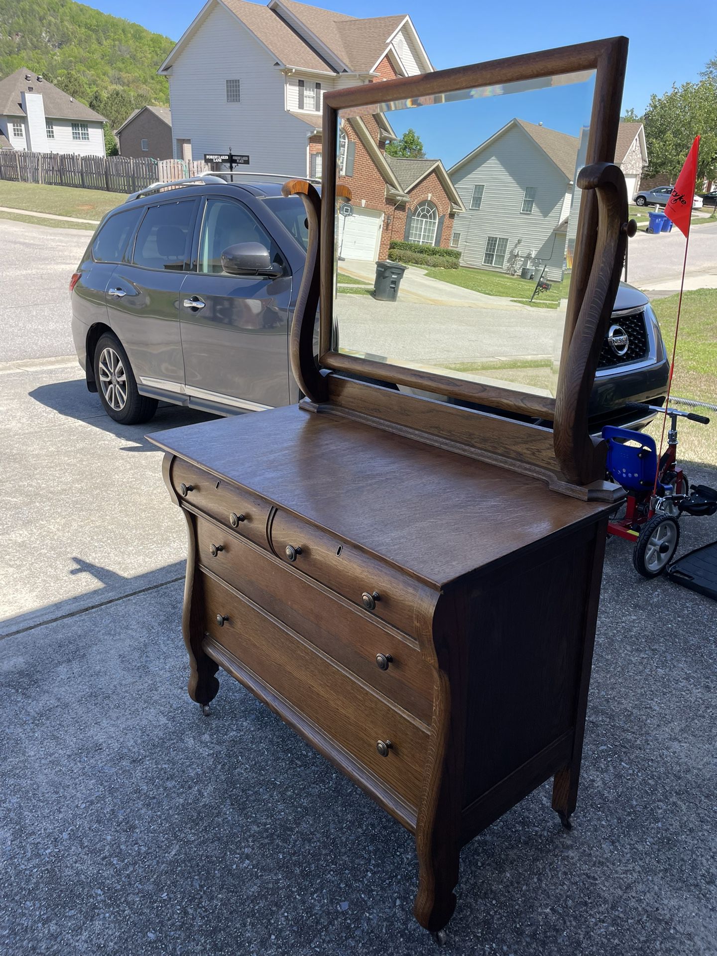 Amish Quarter Sown High Boy Dresser