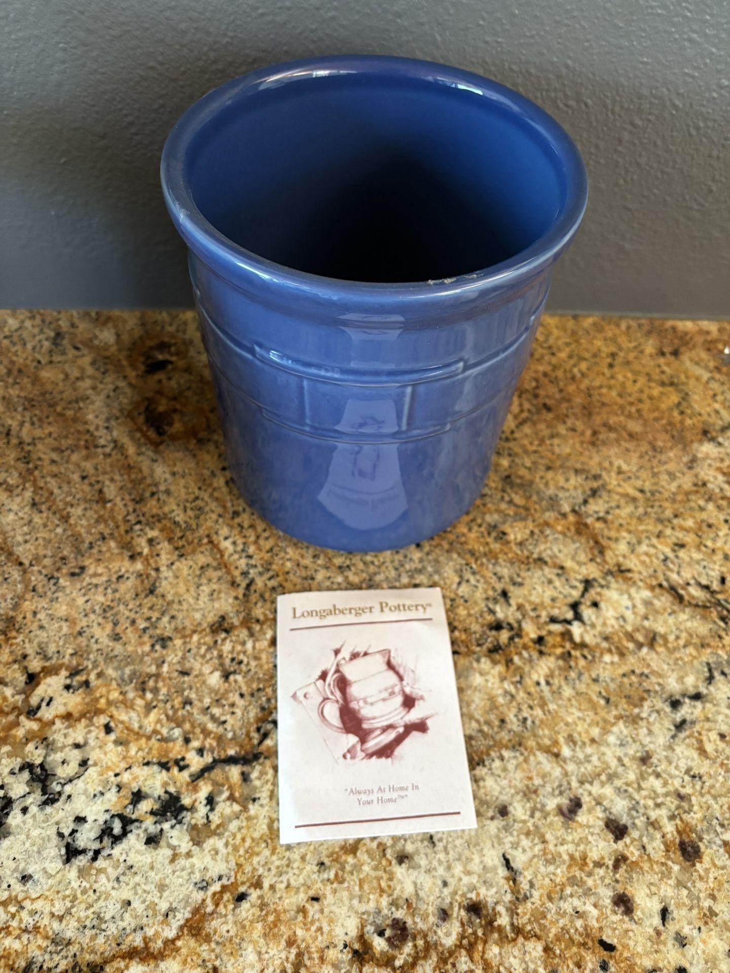 Longaberger Vintage Collectible NIB 2qt Cornflower Blue Utensil Pickling Crock