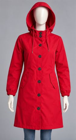 WJACKET Women's L Red Hooded Raincoat Button Front