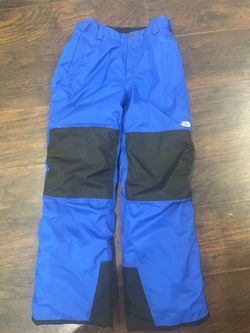 Blue and black northface pants