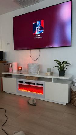 White TV Stand with Electric Fireplace