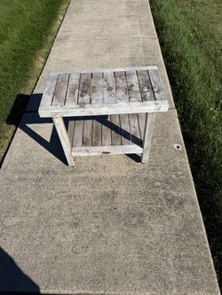 Weathered Teak Outdoor Bench with Lower Shelf