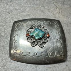 American Indian Silver And Turquoise Navajo Belt Buckle