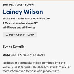 Lainey Wilson Concert Tickets 12/7 VEGAS
