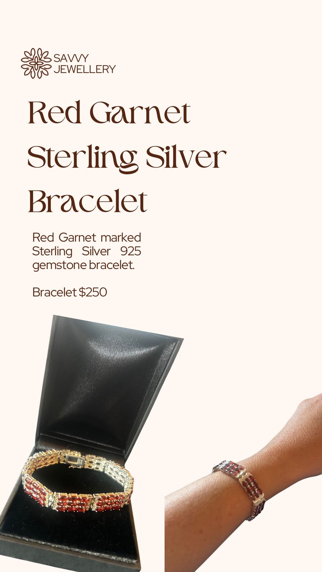 Red Garnet Sterling Silver Bracelet