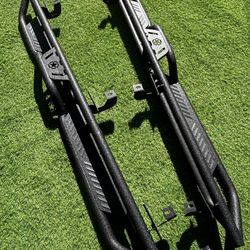 Running Boards Compatible with 2007-2018 Jeep Wrangler JK JKU Unlimited 4 Doors, Two Stairs Design Side Steps Heavy-Duty Steel Nerf Bars Bolt-on Step 