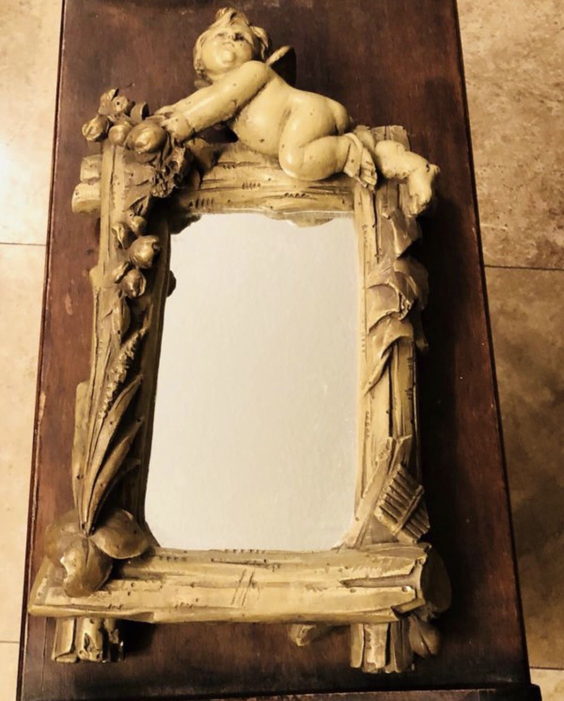 Vintage CHERUB with Wings Mirror by Gargoyles Studio, Brooklyn New York