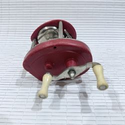 F102- Vintage Red Casting Fishing Reel USA Made Patent Pending Mid-Century