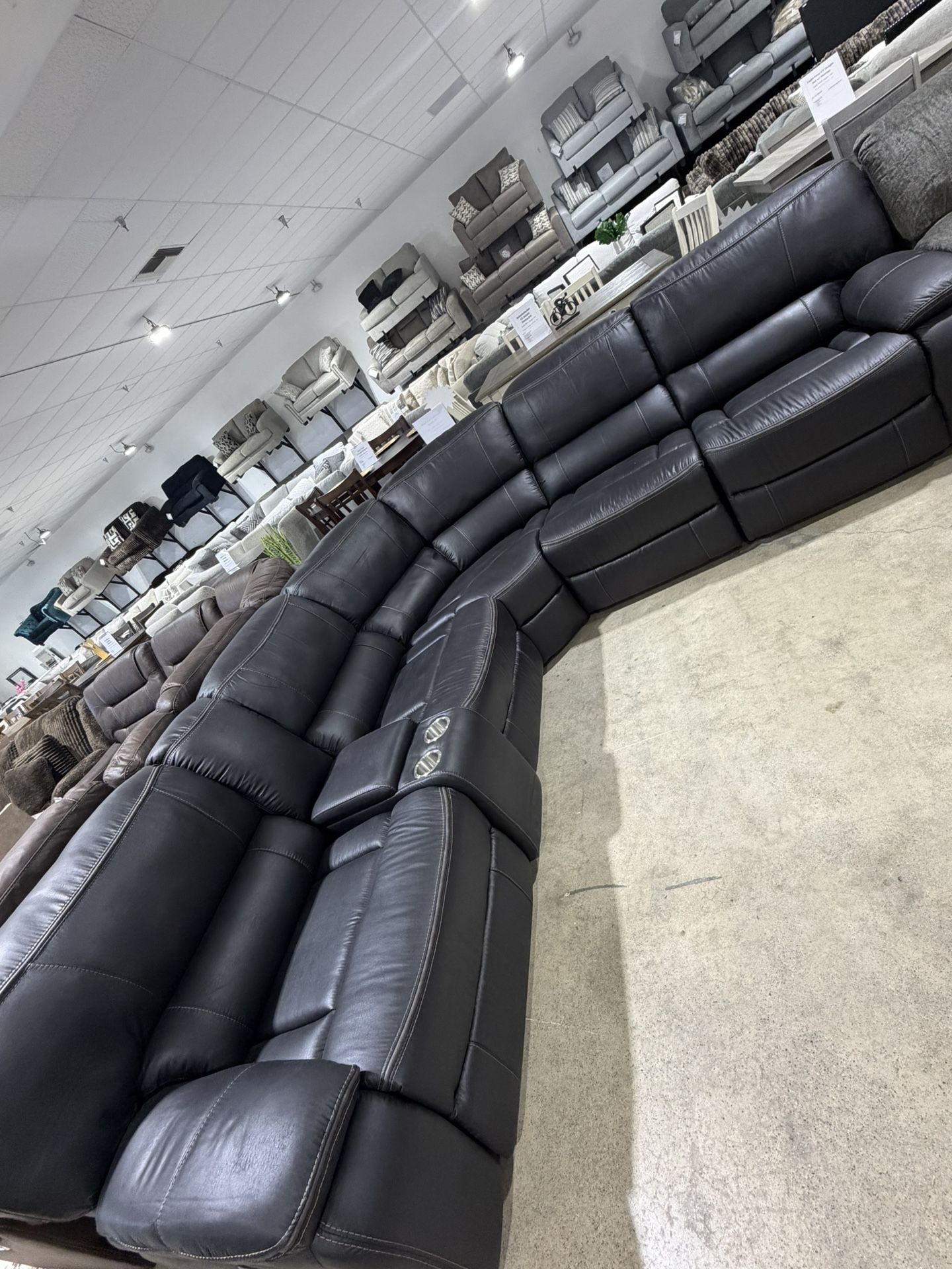 Black Faux Leather PWR Reclining Sectional 