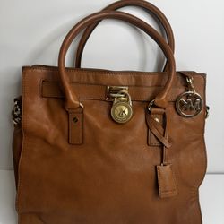 Michael Kors Hamilton Large Saffiano Leather Handbag w Gold Rock Brown