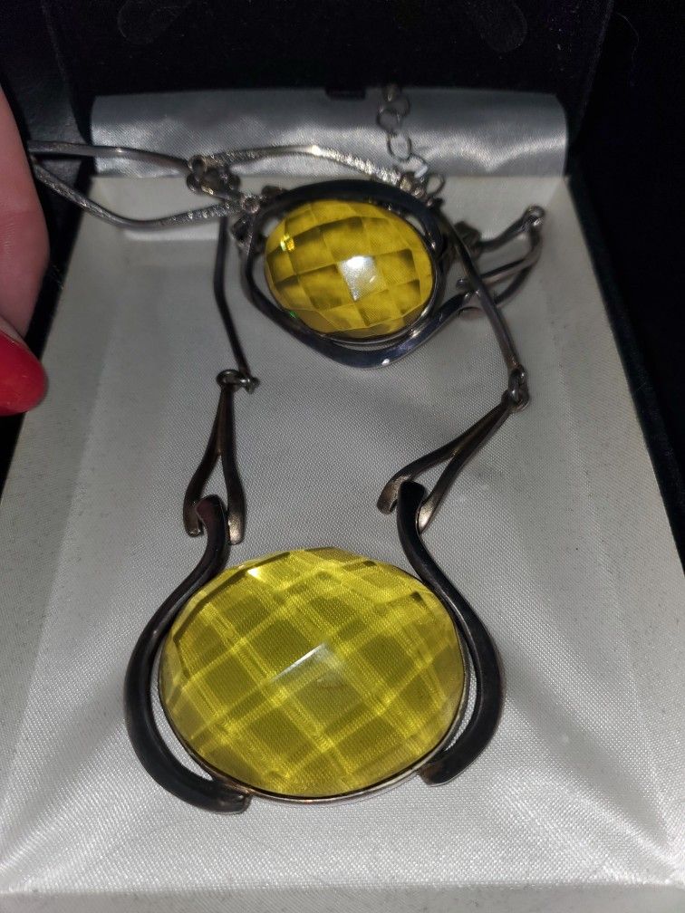 Vintage Sterling Huge Amber? Pieces, Bracelet And Necklace