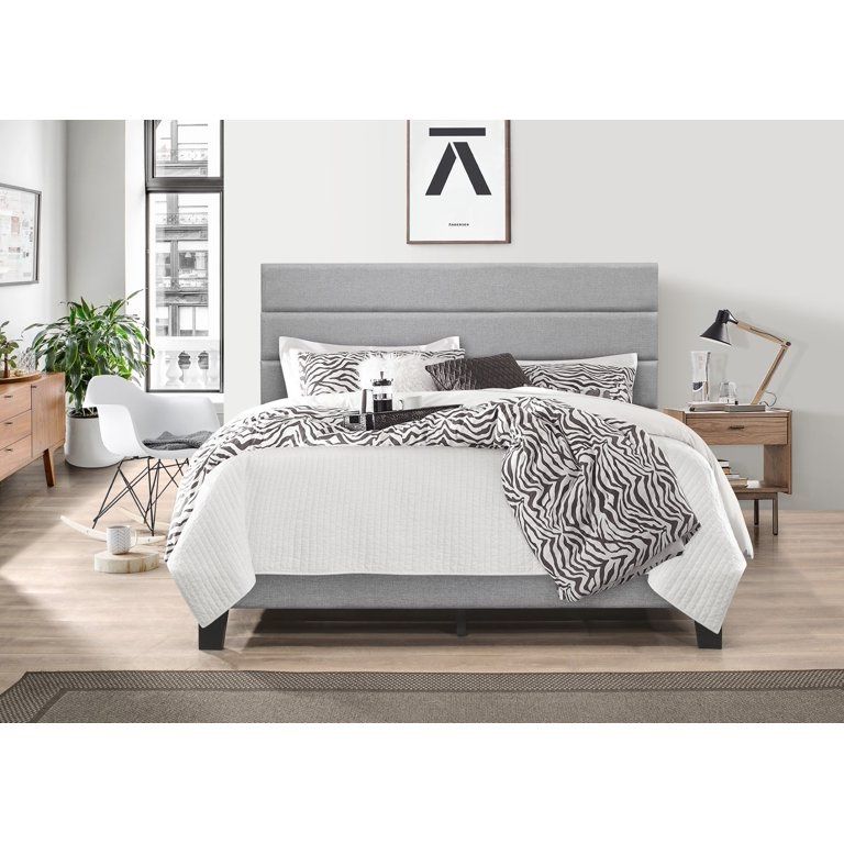 Akron Upholstered Queen Platform Bed, Gray