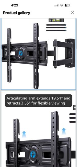 Pipishell Full Motion TV Wall Mount for Most 26-65 inch Flat & Curved TVs up to 77 lbs, Adjustable Bracket Height, Corner TV Mount with Single Articul