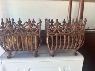 Pair of Cast Iron Ornate Planter Baskets