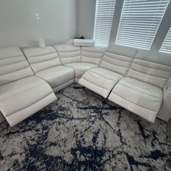 White Leather 5-Piece Reclining Sectional Sofa – Modern & Comfortable