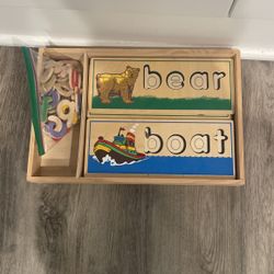 Melissa & Doug See & Spell Wooden Educational Toy With 8 Double-Sided Spelling Boards and 64 Letters