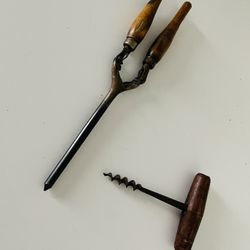 Estate Sale Treasures - Wood Handled Vintage Curling Iron And Corkscrew