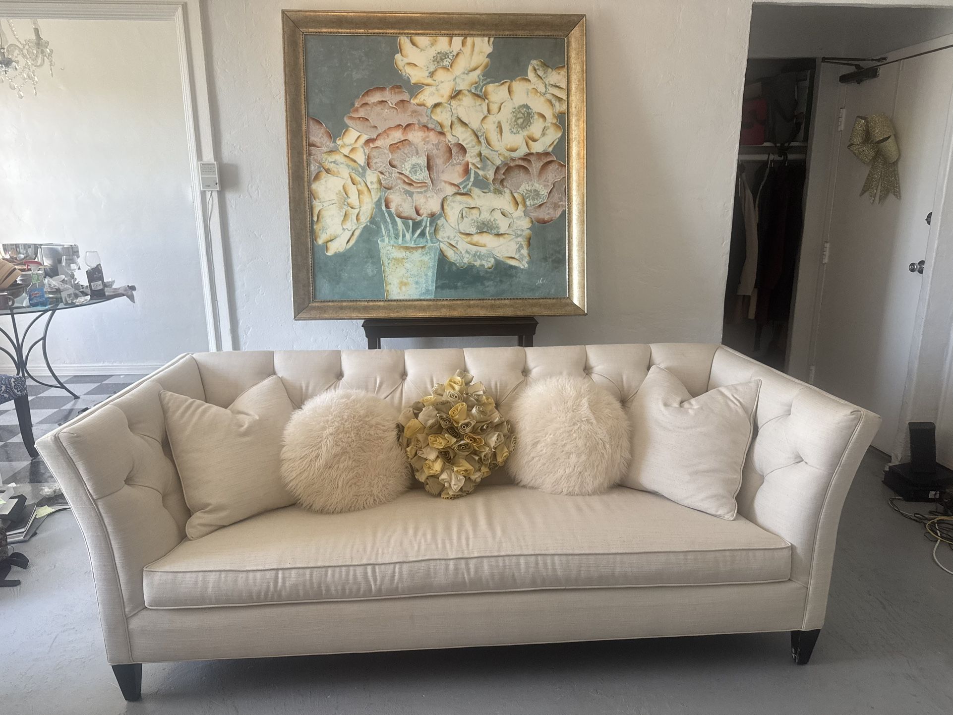 Sofa- Ethan Allen Cream Linen Sofa