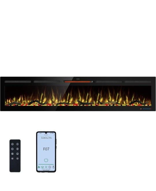 80" WiFi Electric Fireplace Inserts, Recessed and Wall Mounted Fireplace