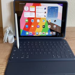 Apple iPad 8th Generation 32GB (Latest iOS 26) Logitech Keyboard case , Pencil & charger