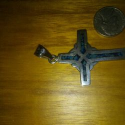 Cross Big.sterling silver. Turquoises.