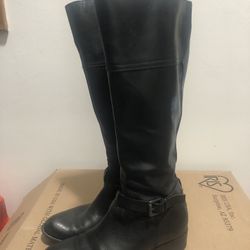 Franco Sarto L-Corda Black Leather Knee High Ridding Boots Size 8M