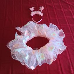 Girl Pink And White Tutu  And Head  Piece Fairy Costume
