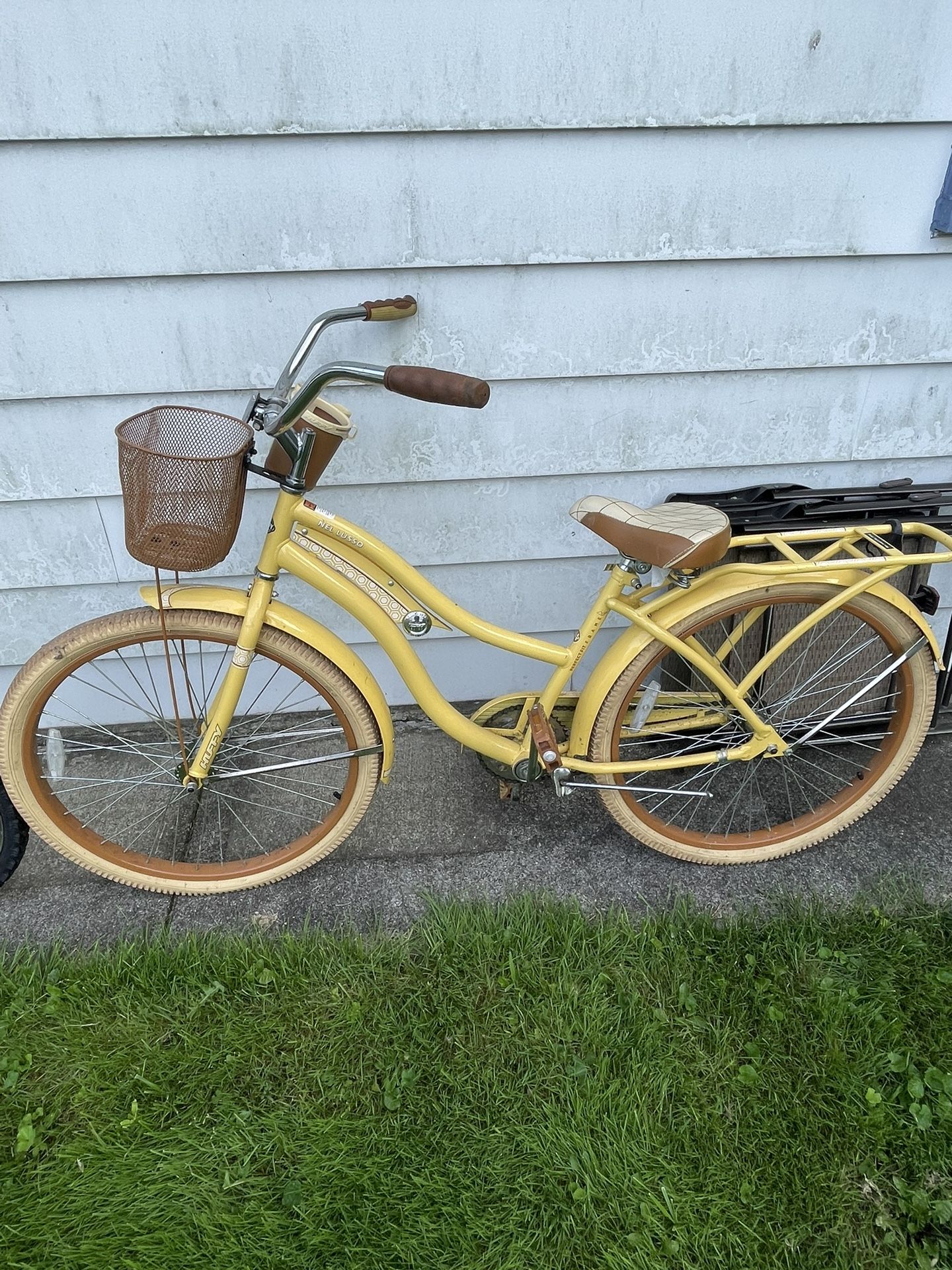 Yellow Girls Bike With Basket And Back Storage