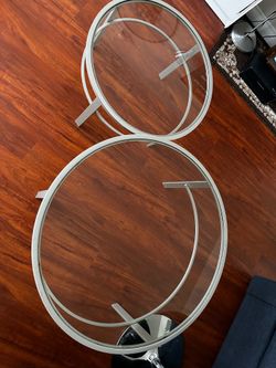 Used Silver Glass Round Nested Coffee Table