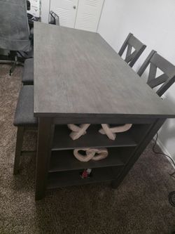 Dark Gray Wooden Dining Table with 6 Chairs – $300